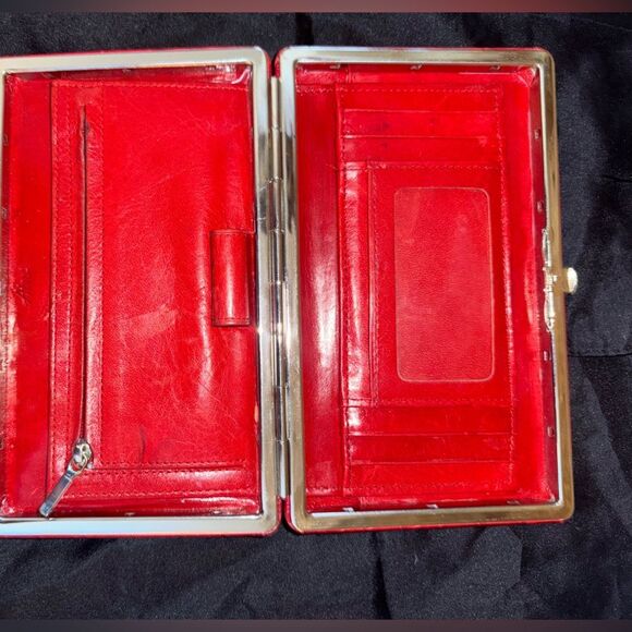 Abas Vintage Red Croc Embossed Leather Framed Clutch Wallet Organizer